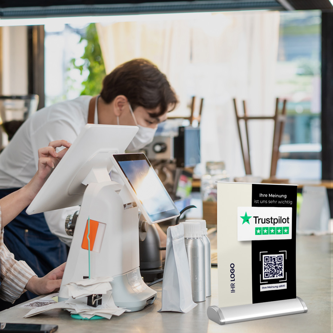 Trustpilot Mini-Roll-Up Aufsteller ELEGANCE mit QR-Code+Logo, DIN A4-5.image