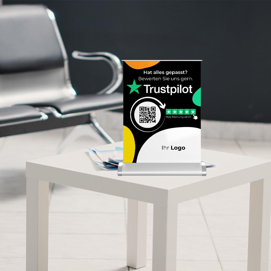 Trustpilot Mini-Roll-Up Aufsteller STYLE mit QR-Code+Logo, DIN A4-6.image